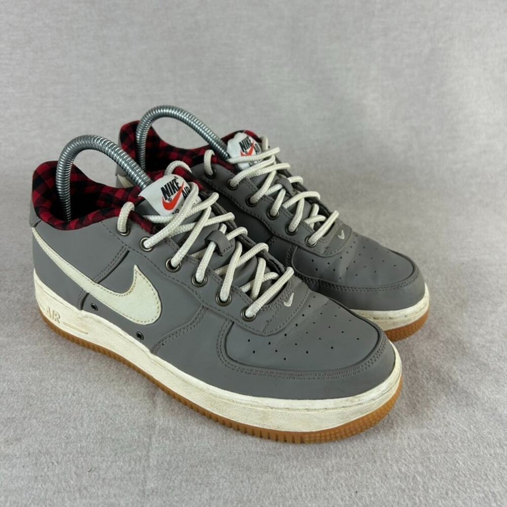 Nike Air Force‎ 1 Youth Gray Leather Sneakers Size 7 Buffalo Plaid Rare Athlete